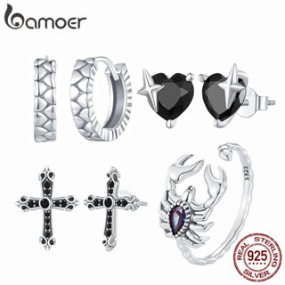 Bamoer 925 純銀戒指耳環復古風格心形十字架蠍子設計珠寶女士禮物
