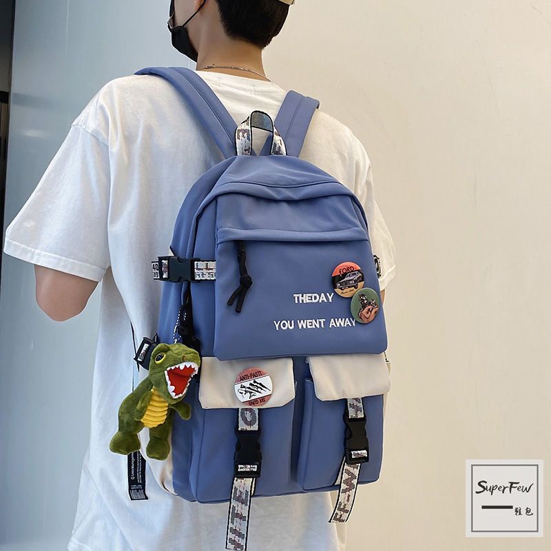 日系學生書包男潮流韓版學生肩背包校園大容量ins後背包質感防水尼龍後背包女行李袋旅行包