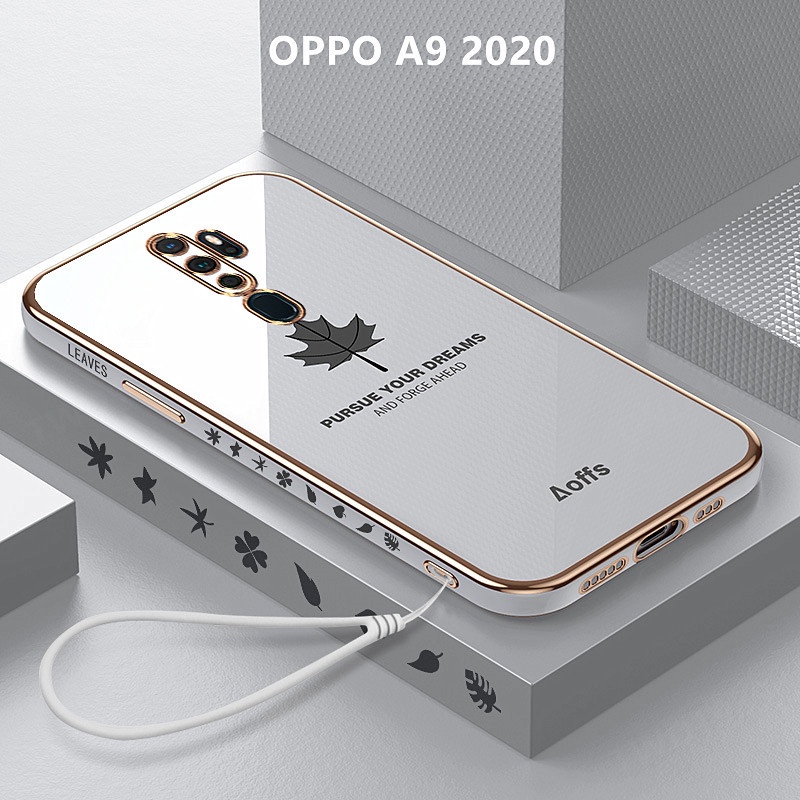 外殼 OPPO A9 2020 外殼電鍍楓葉保護套軟 TPU 手機殼 OPPO A9 2020