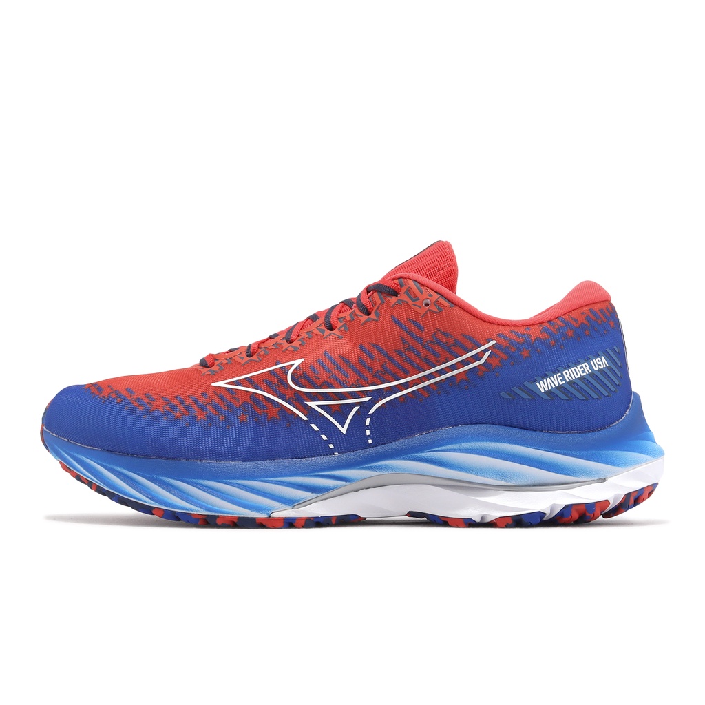 Mizuno 慢跑鞋 Wave Rider 27 紅 藍 USA 避震穩定 美津濃 男鞋 ACS J1GC2352-04