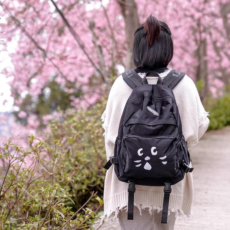 日系新款卡通可愛驚訝貓後背包 中小學生書包 旅行大容量背包潮