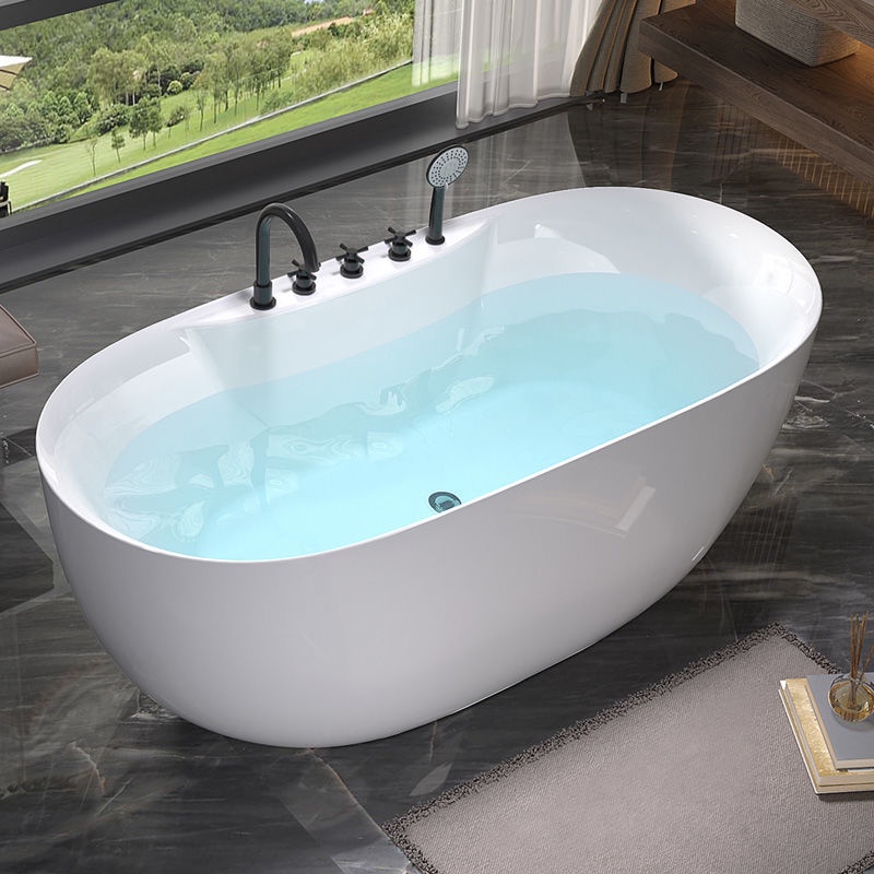 💥限時下殺💥浴缸 小戶型家用橢圓形超薄缸邊獨立一體藝術缸1.2-1.7米網紅浴缸
