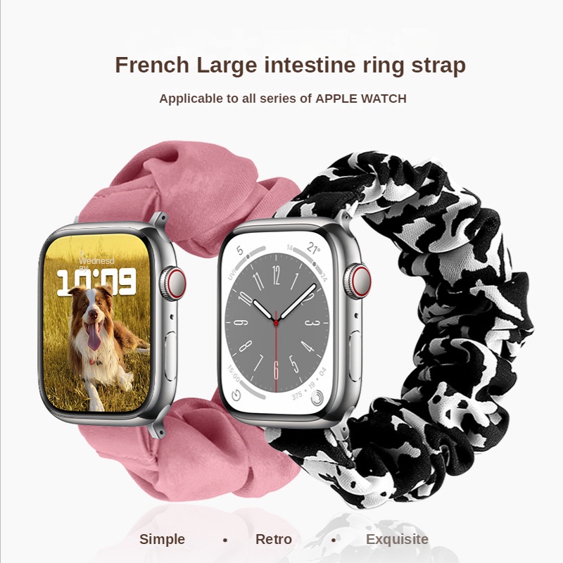 【現貨批發】適用apple watch時尚印花絲綢彈力iwatch髮圈錶帶蘋果大腸圈錶帶