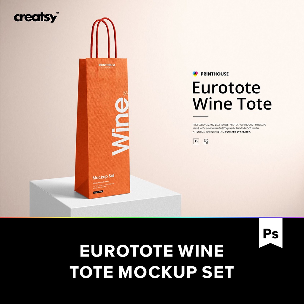 5款葡萄酒產品包裝手提袋紙袋拎袋設計Ps樣機素材