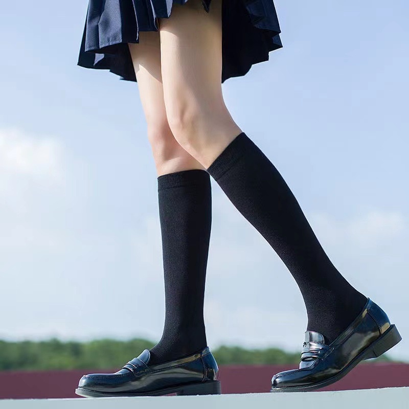 女童及膝高筒襪絲絨洛麗塔長筒襪可愛純色及膝襪性感尼龍絲襪黑色白色