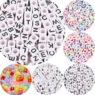 100個 亞克力數字英文字母珠子 DIY串珠飾品配件 散珠方珠子