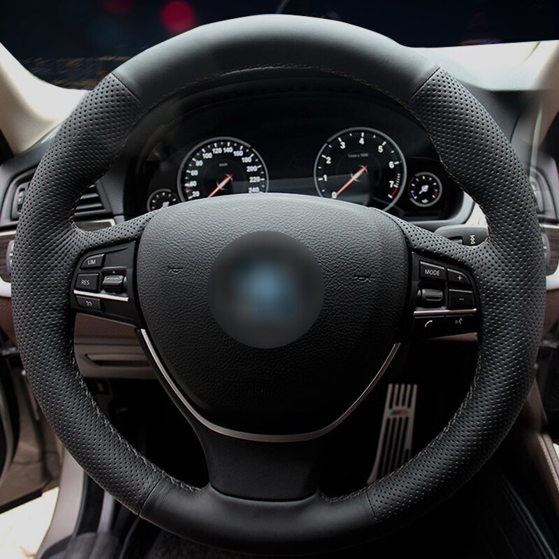 BMW 手縫黑色人造皮革方向盤套適用於寶馬 520i 528i 2013 2014 730Li 740Li 750Li