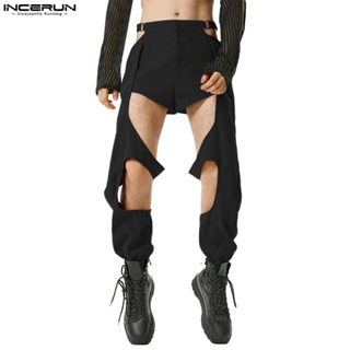 Incerun 鏤空假兩件式設計褲