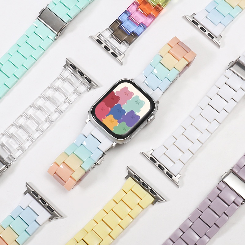 糖果色 智慧手錶錶帶 適用蘋果1-8代 樹脂亞克力 透明彩虹錶帶 直身款