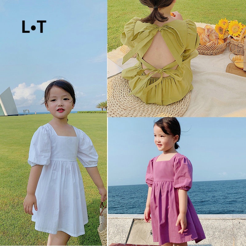 【LT】❤️時尚氣質女童夏天洋裝洋裝可愛洋裝❤️韓版女童洋裝露背甜美係帶連衣裙公主洋裝童裝3-8嵗女童連身裙連身洋裝
