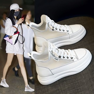 小白鞋子女2023夏季新款百搭厚底內增高網麵透氣學生高幫休閒闆鞋