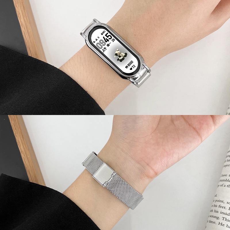 粗網卡扣 個性時尚 適用於 小米手環 8 錶帶 小米腕帶 8 7 6 5 4 3 /NFC 替換腕帶 小米8 /NFC