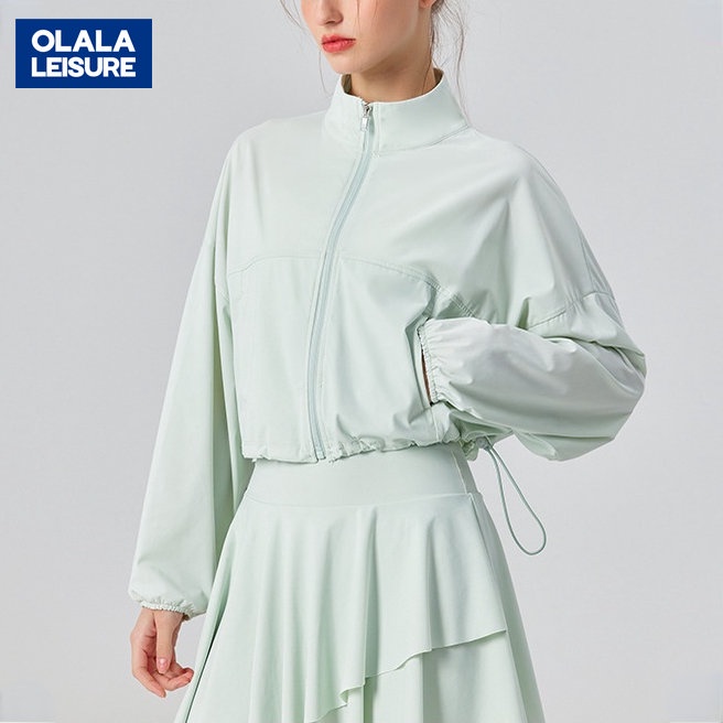 OLALA時尚新款立領口袋涼感冷鋒衣防曬衣女戶外運動健身外套寬鬆透氣休閒上衣