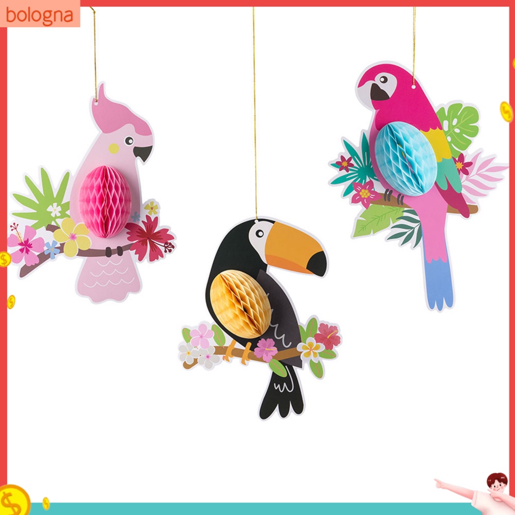 [Bologna] 1 套熱帶鳥吊墜美觀裝飾多彩熱帶鳥類鸚鵡夏威夷主題派對裝飾品