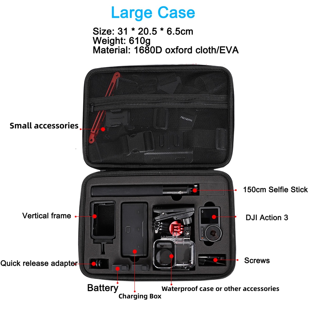 Dji Action 4/3 硬殼便攜包電池防水殼充電盒自拍杆收納包手提包適用於 DJI Osmo Action 4/3