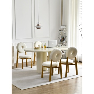 法式奶油風 餐桌椅組合 家用小戶型 網紅橢圓形白色桌子簡約