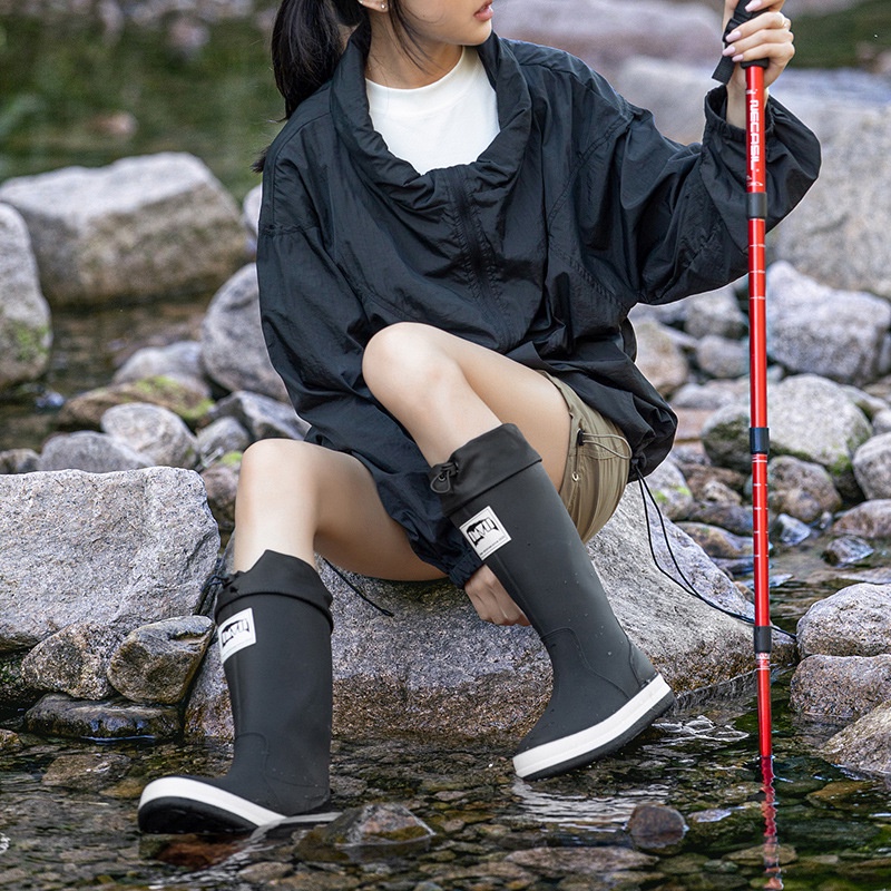 時尚日韓高筒情侶雨鞋 戶外露營百搭防水鞋 防水束口厚底雨靴