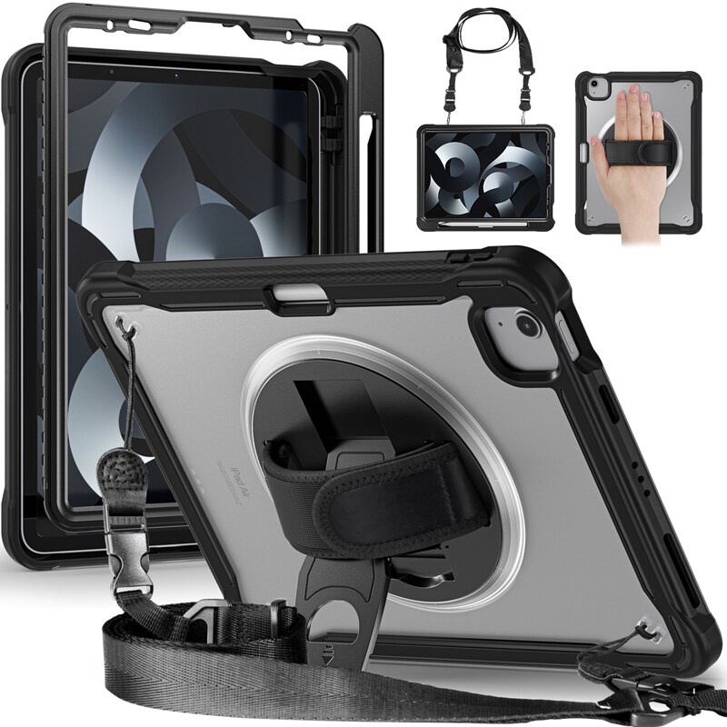 高檔防摔防震保護殼適用於2022 iPad Pro 11 iPad Air 5 旋轉支架 站立保護套 帶手肩背帶空壓殼