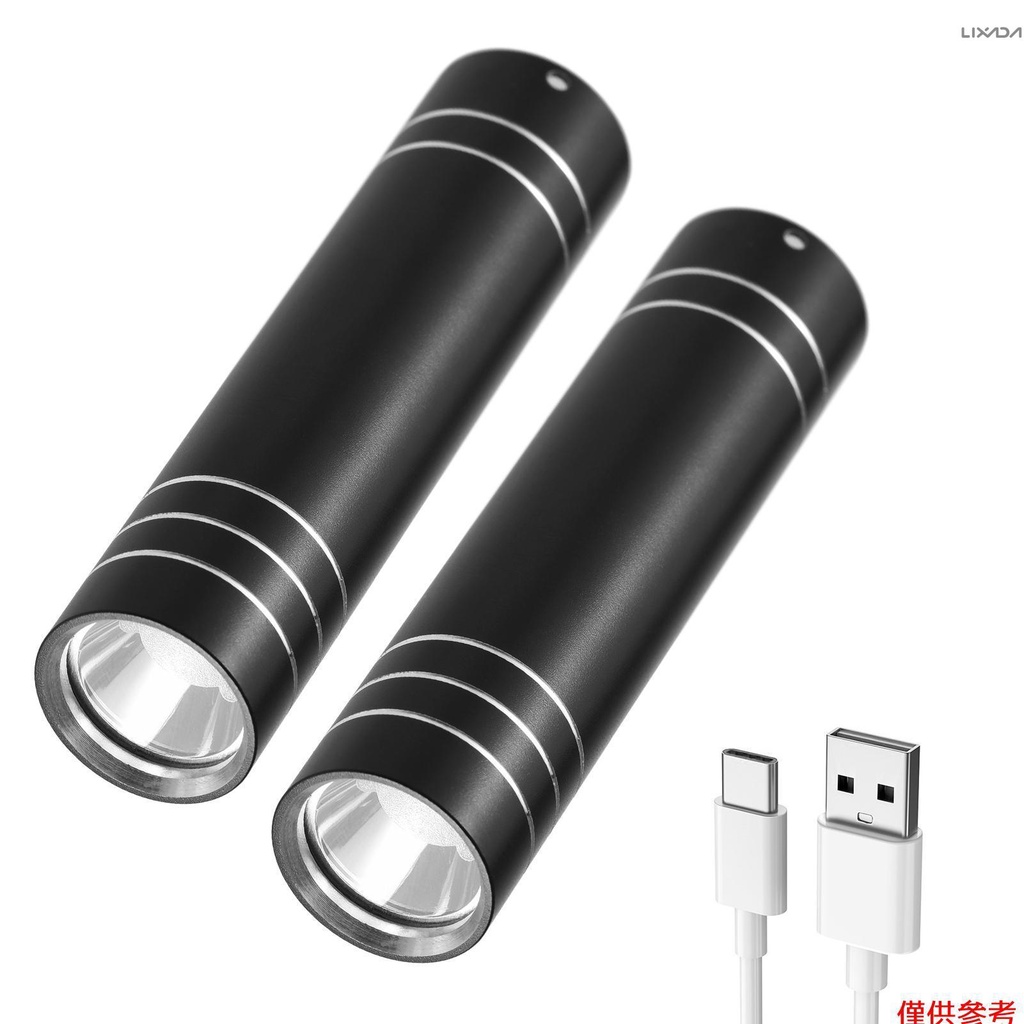 [新品到貨]2 件裝迷你手電筒 USB 充電超亮 LED 手電筒手電筒燈適合戶外露營閱讀遛狗[26]