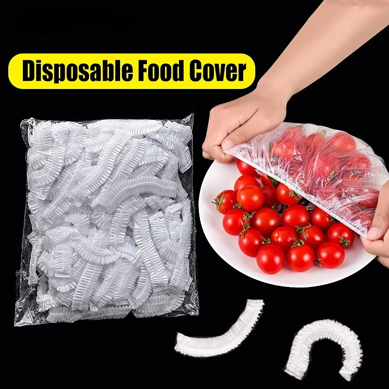 防潮便攜式一次性食品膜蓋水果蔬菜收納袋透明包裝彈性食品蓋防塵可重複使用廚房冰箱食品保鮮袋
