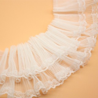 【1m】黑色白色雙寬荷葉邊蕾絲飾邊絲帶服裝連衣裙工藝用品裝飾服裝DIY縫紉配件JY