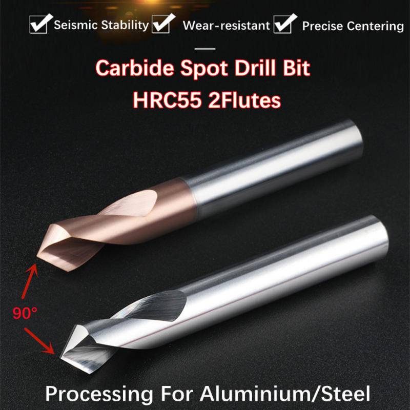 1 件 HRC55 硬質合金點鑽頭 90 度 CNC 鑽孔導向工具定位中心路由器鑽頭金屬鑽頭 2 刃倒角立銑刀用於鋁/鋼