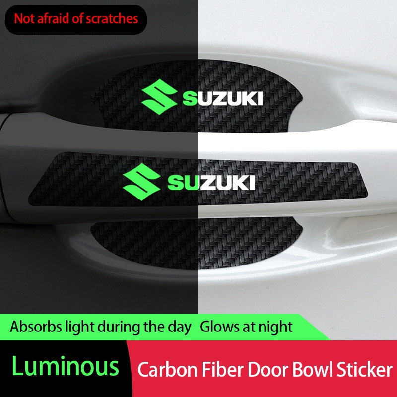 SUZUKI [限時優惠] 鈴木汽車發光門碗碳纖維圖案車門保護器適用於 Swift Sport Xl7 Vitara J