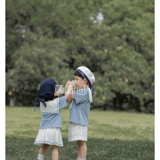 萌酷baby✨童裝夏季 兄妹裝學院風套裝 兒童拍照服裝 女童裙子 男童水手領套裝 寶寶清涼透氣兩件套 寶寶生日服