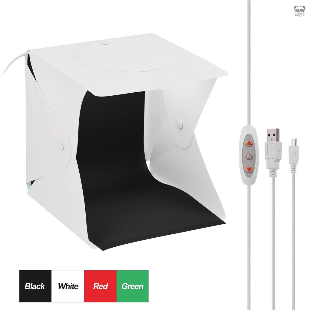22*23*24cm 可折疊攝影棚燈箱 LED 攝影攝影拍攝帳篷柔光箱 5500K 白光亮度可調,帶白色黑色綠色紅色背景