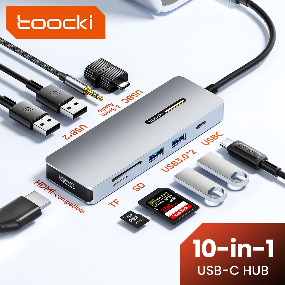 Toocki 10 合 1 多功能 Type-C Hub 擴展塢 HDMI USB3.0 3.5mm 音頻 SD/TF