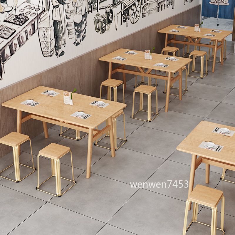 商用餐飲快餐店桌椅組合 飯廳面館早餐店 經濟型飯桌 4人長方形桌子