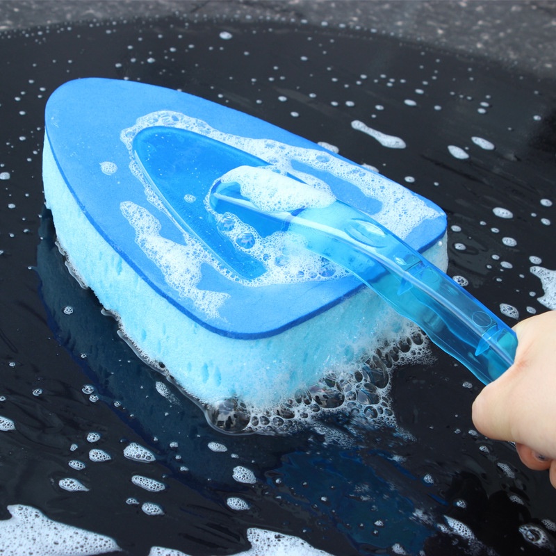 帶柄三角海綿刷 藍色波浪洗車海綿刷 洗車擦車工具汽車美容養護用