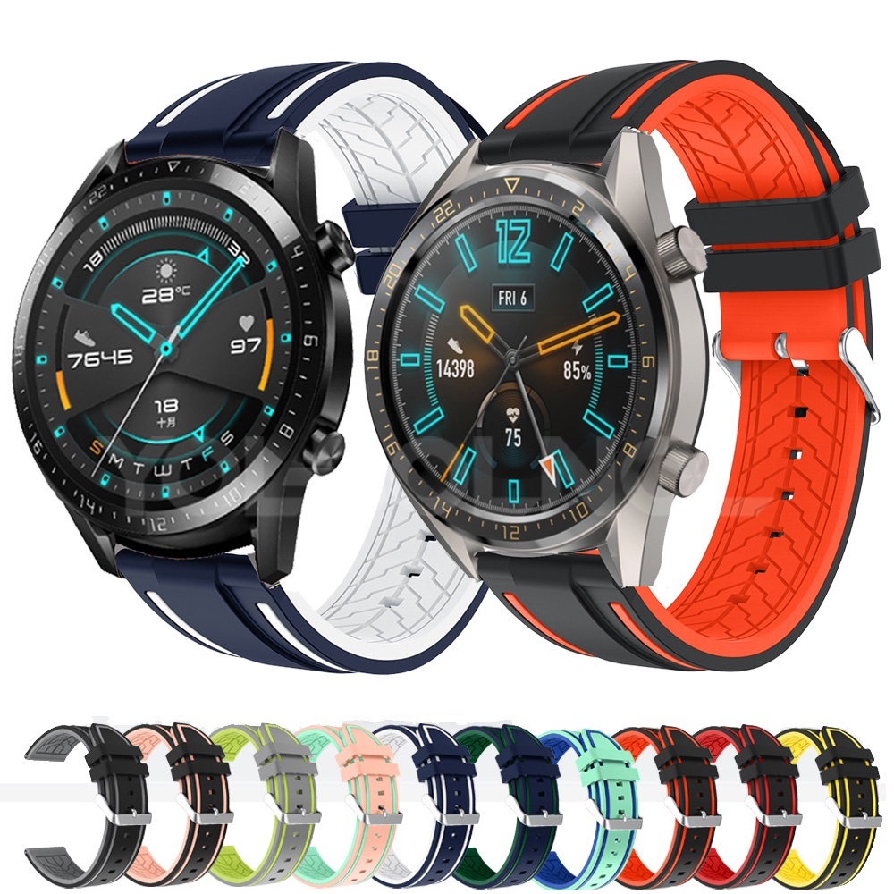 適用於華為手錶GT2 GT3 46mm華為3/3pro/GT2e/GT2 pro錶帶雙色矽膠錶帶錶帶替換運動22mm錶帶