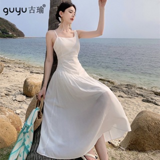 女神洋裝【快速出貨】2023新款夏季白色禮服不對稱背心長洋裝氣質優雅外出度假洋裝