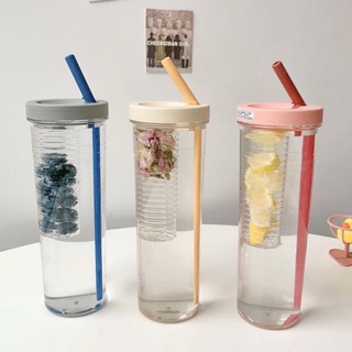 ins吸管杯 便攜隨手杯 大容量水杯子 果汁杯 雙層玻璃杯 吸管杯 透明玻璃杯