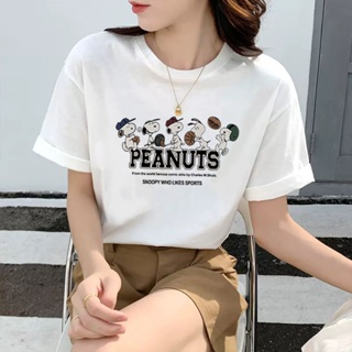 2023夏季新款史努比韓版卡通印花白色純棉Snoopy短袖T恤女寬鬆圓領上衣
