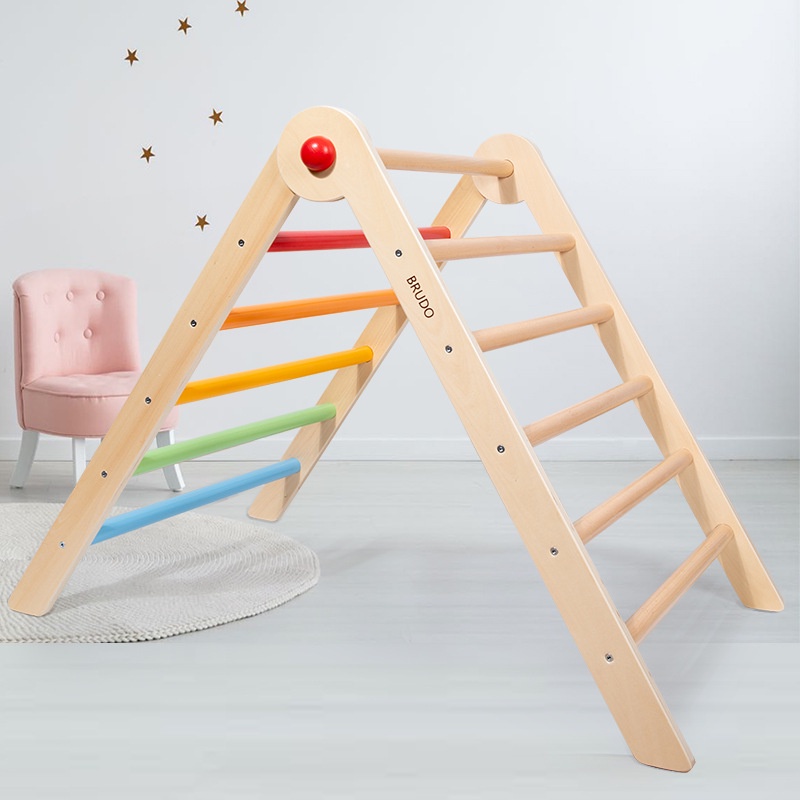 兒童木製三角爬梯 踩腳凳實木可摺疊攀爬架 室內平衡 感統訓練玩具