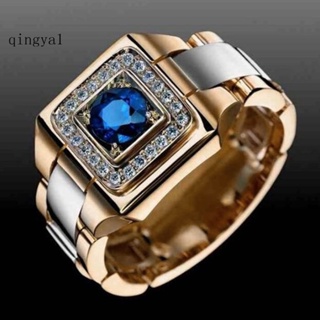 Qya 奢華男士人造藍寶石鑲嵌指環結婚首飾情人節禮物