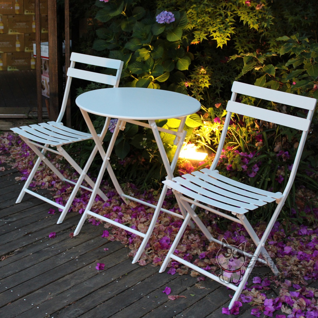 奶油風庭院花園椅 露台簡約鐵藝折疊桌椅 陽台茶桌椅奶茶店咖啡桌椅