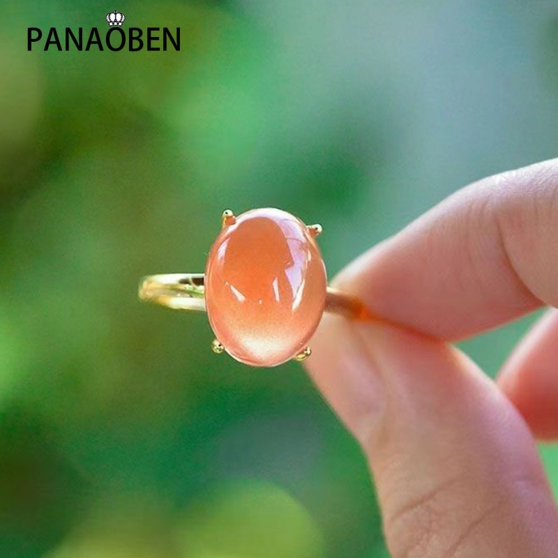 Panaoben 經典簡約復古優雅訂婚戒指創意天然紅玉髓戒指女士可調節首飾