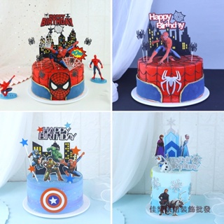 卡通蜘蛛插件雙層房子插卡烘焙蛋糕裝飾蝙蝠小飛俠甜品臺場景裝扮