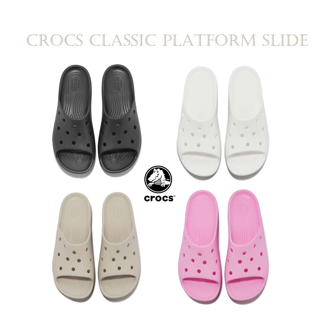 卡駱馳 Crocs Classic Platform Slide 雲朵涼拖 厚底增高 女鞋 洞洞鞋 黑 白 粉紅 ACS