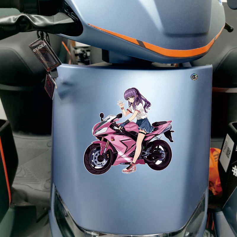 卡通個性騎手少女貼紙   摩托電動機車汽車貼紙   車窗車身劃痕遮擋裝飾貼畫