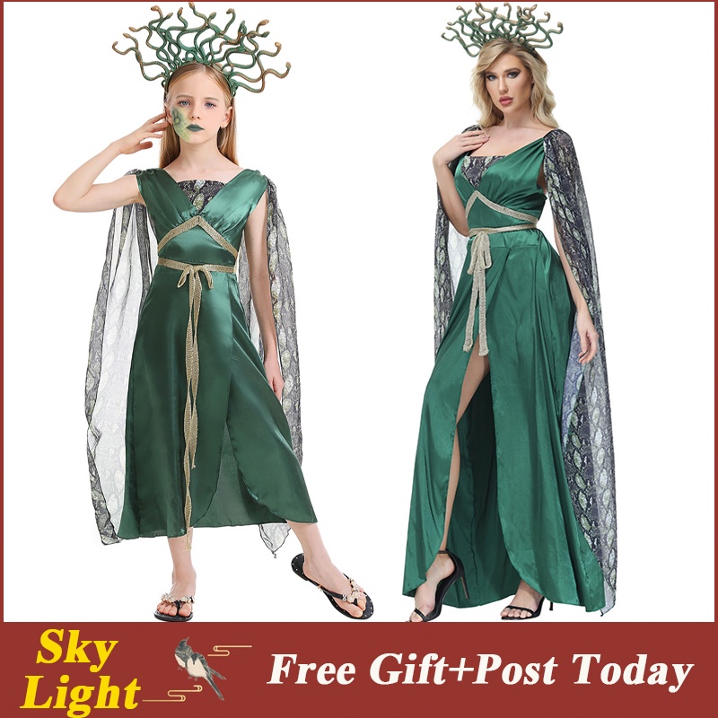 蛇九頭蛇綠色兒童連衣裙女孩萬聖節角色扮演服裝女人 Gorgon 美杜莎派對服裝希臘神話兒童服裝