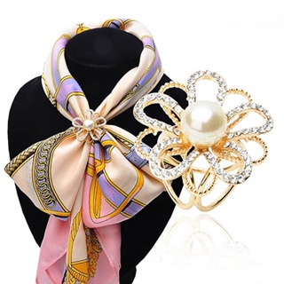 簡約珍珠花朵圍巾扣水鑽絲巾扣三環披肩扣