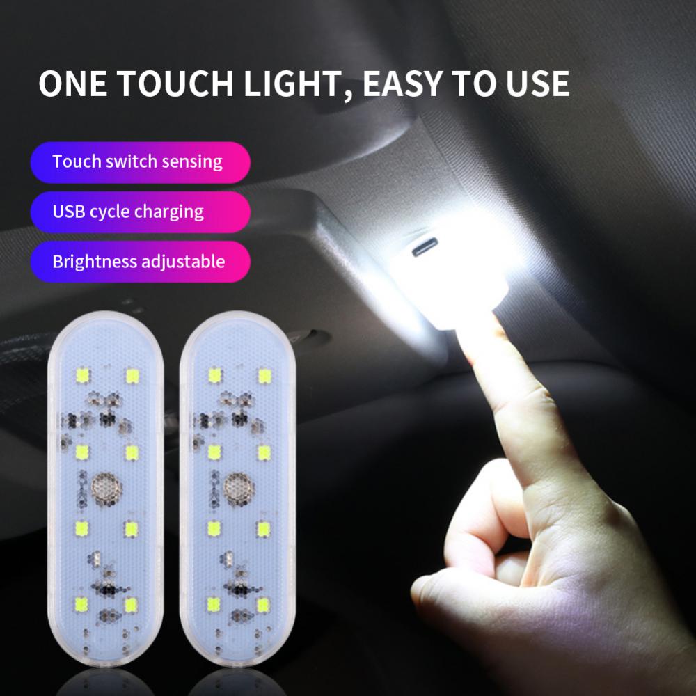 8顆led車內頂燈手指觸摸感應閱讀燈5v LED汽車造型小夜燈迷你USB充電車內門車頂閱讀燈裝飾小夜燈