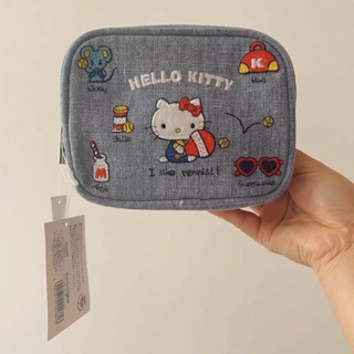 日系Hello Kitty 牛仔零錢包化妝包女便攜大容量刺繡可愛收納小包