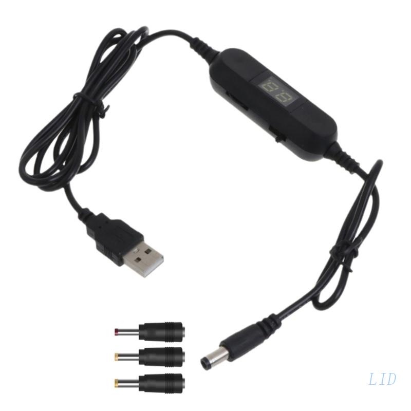 Lid DC 5V USB轉1.5V 3V 4.5V 6V 9V 12V升壓轉換器電纜電源