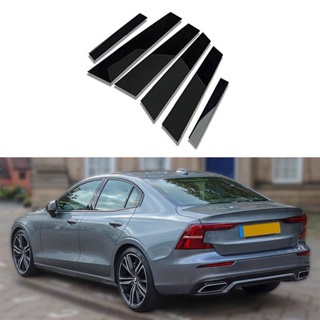 &hot 全新 & 6 件車門窗支柱貼紙裝飾適用於沃爾沃 S60 2019-2023-黑色、碳纖維、銀色