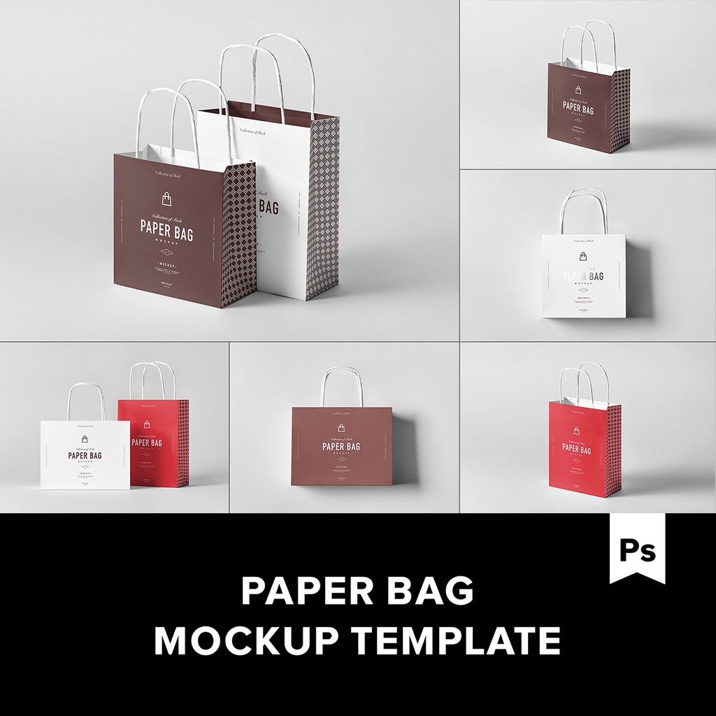 8款購物手提紙袋包裝設計展示Ps貼圖樣機範本素材